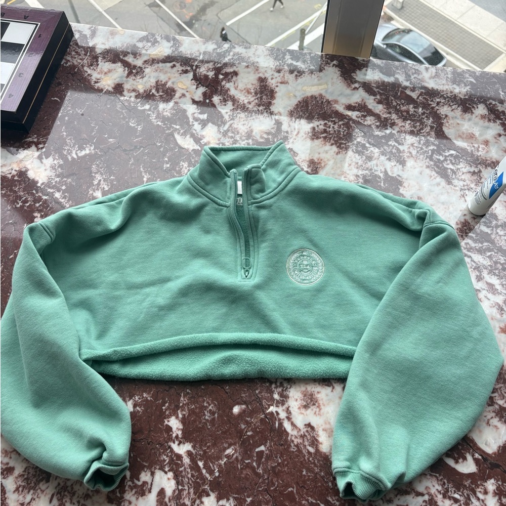 YoungLA Cropped Quarter-Zip Sweatshirt in Mint Green